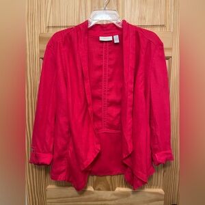 Chico's Size 1 (US Size M (8)) 100% Linen Fuchsia Unstructured Jacket, 3/4 Slv